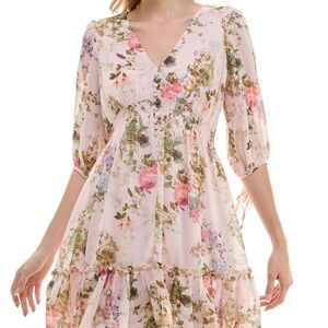 Taylor Pink Floral Quarter Sleeve Dress Size 6